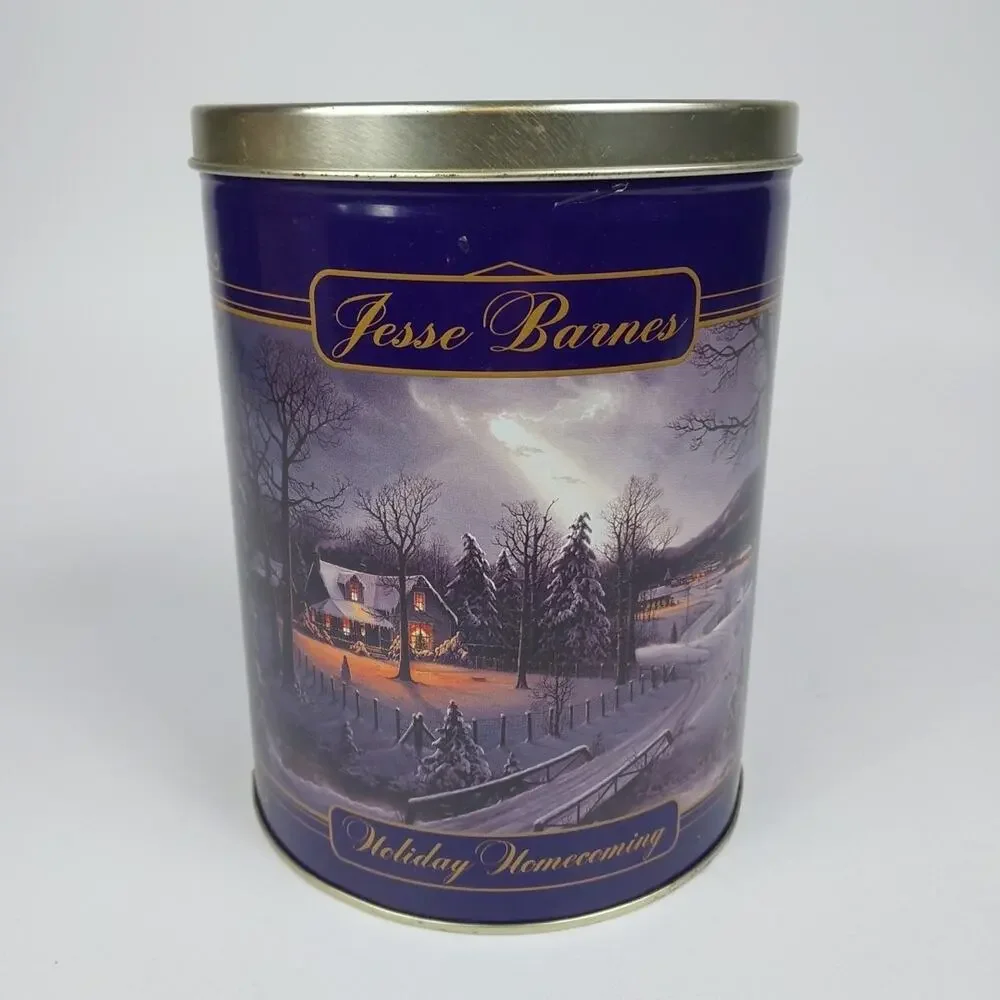 Jesse Barnes Homecoming Empty Tin Golden Kernel Snacks Christmas Scene